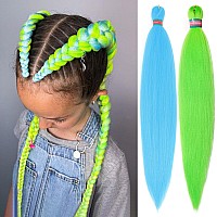 Run Shui Light Blueneon Green Pre Stretched Braiding Hair 2 Packs Pre Feathered Braid Hair Extensions 30 Inches Kanekalon Hair