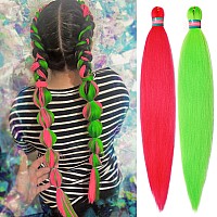 Run Shui Hot Pinkneon Green Pre Stretched Braiding Hair 2 Packs Pre Feathered Braid Hair Extensions 30 Inches Kanekalon Hair Br