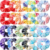 Tatuo 24 Pieces Scrunchies Rainbow Hair Scrunchies Elastic Hair Bands Scrunchy Colorful Hair Ties Ropes For Women Girls Gymnasti