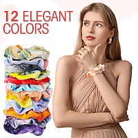 Tatuo 24 Pieces Scrunchies Rainbow Hair Scrunchies Elastic Hair Bands Scrunchy Colorful Hair Ties Ropes For Women Girls Gymnasti