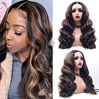 Xagujpo 16Inch Fb30 Ombre Brown Body Wave V Part Wig Human Hair No Sew In Upgrade U Part Human Hair Wig Balayage Highlight Huma