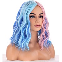 Beron Blue And Pink Wigs For Women Short Curly Bob Wavy Wig Girls Colorful Body Heat Resistant Synthetic Hair Wig Cosplay Daily