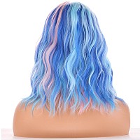 Beron Blue And Pink Wigs For Women Short Curly Bob Wavy Wig Girls Colorful Body Heat Resistant Synthetic Hair Wig Cosplay Daily