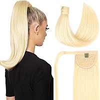 14 Inch Ponytail Extension Human Hair 70G 60 Platinum Blonde 100 Remy Human Hair Ponytail Long Straight Wrap Around Ponytail H