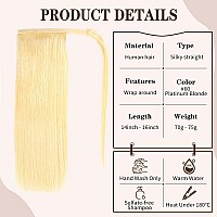 14 Inch Ponytail Extension Human Hair 70G 60 Platinum Blonde 100 Remy Human Hair Ponytail Long Straight Wrap Around Ponytail H