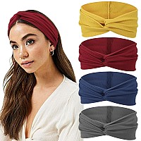 Dreshow Headbands For Women Elastic Turban Boho Colorful Headband Twisted Knot Hair Accessories 4 Pack