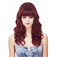 Rugelyss Vintage Long Wavy Burgundy Wig With Bang Retro Big Bouffant Beehive Wigs Fits 60S 70S 80S Costume Or Halloween Party