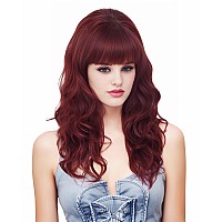 Rugelyss Vintage Long Wavy Burgundy Wig With Bang Retro Big Bouffant Beehive Wigs Fits 60S 70S 80S Costume Or Halloween Party