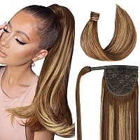 16 Inch Ponytail Extension Human Hair 75G 4274 Balayage Chocolate Brown To Caramel Blonde 100 Remy Human Hair Ponytail Long