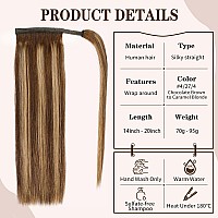 16 Inch Ponytail Extension Human Hair 75G 4274 Balayage Chocolate Brown To Caramel Blonde 100 Remy Human Hair Ponytail Long