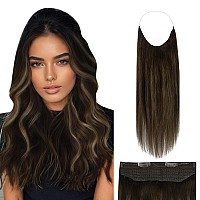 Fshine Invisible Wire Hair Extensions Real Human Hair Dark Brown Wire Couture Extensions Headband Balayage Darkest Brown To Ash