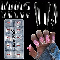 Bluezoo Duck Nail Tips 500Pcs Clear C Curve False Nail Tips For Acrylic Nails Gel X Half Cover Wide French Nails 10 Sizes Y2K