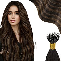 Moresoo Nano Loop Hair Extensions Human Hair Nano Hair Extensions Real Human Hair Ombre Dark Brown Mix Medium Brown Nano Links H