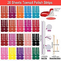 Danneasy 20 Sheets Bright Color Toe Nail Stickers Full Nail Wraps Toenail Polish Strips For Women Adhesive Toes Nail Polish Stic