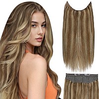 Fshine Invisible Wire Hair Extensions Brown Highlight Dark Brown Mix Caramel Blonde Clip In Hair Extensions Real Human Hair With