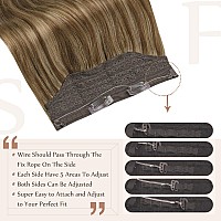 Fshine Invisible Wire Hair Extensions Brown Highlight Dark Brown Mix Caramel Blonde Clip In Hair Extensions Real Human Hair With