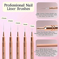 5Pcs Nail Art Liner Brushes Liner Brush For Nails Nail Art Brush For Long Lines Thin Details Fine Drawing Liner Brush Uv Gel Pol