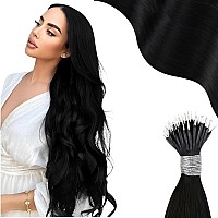 Moresoo Nano Bead Hair Extensions Human Hair Jet Black Nano Ring Hair Extensions Real Human Hair For Women Black Nano Loop Human