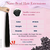 Moresoo Nano Bead Hair Extensions Human Hair Jet Black Nano Ring Hair Extensions Real Human Hair For Women Black Nano Loop Human