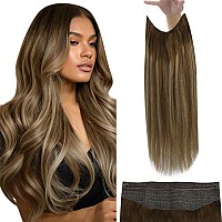 Fshine Invisible Wire Hair Extensions Balayage Chocolate Brown To Caramel Blonde Clip In Hair Extensions Real Human Hair With Tr