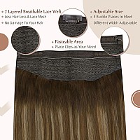 Fshine Invisible Wire Hair Extensions Balayage Chocolate Brown To Caramel Blonde Clip In Hair Extensions Real Human Hair With Tr