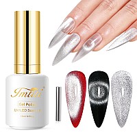 Imtiti Cat Eye Gel Nail Polish 15Ml Silver Holographic Glitter Cat Eye Gel Polish With Magnet Uv Led Magnetic Gel Nail Polish C