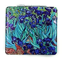 Aeisage Compact Mirror Square Irises Van Gogh Pocket Mirror For Women Small Travel Mirror Magnifying Floral Purse Mirror Compact