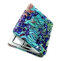 Aeisage Compact Mirror Square Irises Van Gogh Pocket Mirror For Women Small Travel Mirror Magnifying Floral Purse Mirror Compact