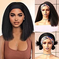 Wignee Kinky Straight Headband Wig Kinky Wig With Ribbon Glueless Headband Wigs For Black Women Natural Synthetic Afro Wigs For