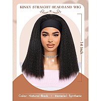 Wignee Kinky Straight Headband Wig Kinky Wig With Ribbon Glueless Headband Wigs For Black Women Natural Synthetic Afro Wigs For