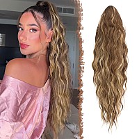 Feshfen Long Ponytail Extensions Drawstring Clip In Curly Wavy Hairpieces Synthetic Ponytails Hair Piece Pony Tail Extension Fo