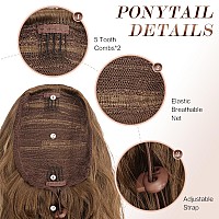 Feshfen Long Ponytail Extensions Drawstring Clip In Curly Wavy Hairpieces Synthetic Ponytails Hair Piece Pony Tail Extension Fo