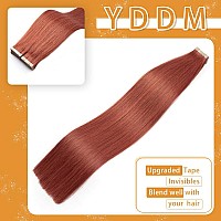 Tape In Hair Extensions Human Hair Copper 20Pcs 18 Inch Tape Ins For Women Human Hair Extensions Tape In Straight Seamless Skin