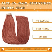 Tape In Hair Extensions Human Hair Copper 20Pcs 18 Inch Tape Ins For Women Human Hair Extensions Tape In Straight Seamless Skin