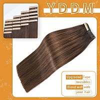 Tape In Hair Extensions 20Pcs 24 Inch Balayage Dark Brown To Chestnut Brown Straight Human Hair Extensions Tape In Seamless Ski