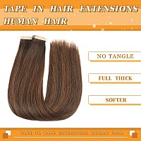 Tape In Hair Extensions 20Pcs 24 Inch Balayage Dark Brown To Chestnut Brown Straight Human Hair Extensions Tape In Seamless Ski