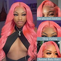 Earlr Pink Lace Front Wig Human Hair 13X4 Hd Lace Pink Body Wave Wig Human Hair Pre Plucked Colored Body Wave Wig Human Hair For