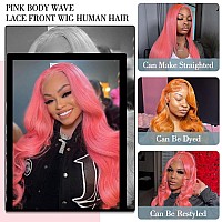 Earlr Pink Lace Front Wig Human Hair 13X4 Hd Lace Pink Body Wave Wig Human Hair Pre Plucked Colored Body Wave Wig Human Hair For