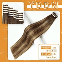 Human Hair Extensions Tape In Chocolate Brown Mixed Honey Blonde Real Straight Tape Ins Seamless Skin 24 Inch 20Pcs Remy Tape I