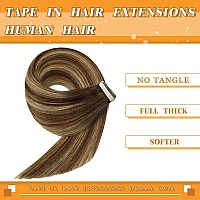 Human Hair Extensions Tape In Chocolate Brown Mixed Honey Blonde Real Straight Tape Ins Seamless Skin 24 Inch 20Pcs Remy Tape I