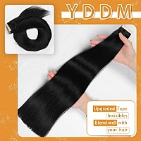 Tape In Hair Extensions 20Pcs 16 Inch Jet Black Straight Human Hair Extensions Tape In For Women Invisible Seamless Remy Tape I