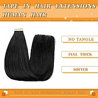 Tape In Hair Extensions 20Pcs 16 Inch Jet Black Straight Human Hair Extensions Tape In For Women Invisible Seamless Remy Tape I