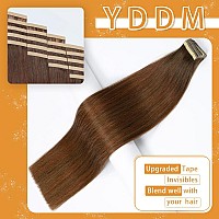 Tape In Hair Extensions Human Hair 16 Inch 20Pcs Chocolate Brown Mixed Dark Auburn Human Hair Extensions Tape In For Women Skin