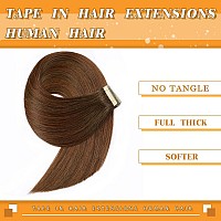 Tape In Hair Extensions Human Hair 16 Inch 20Pcs Chocolate Brown Mixed Dark Auburn Human Hair Extensions Tape In For Women Skin