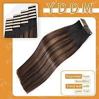 Tape In Hair Extensions Human Hair Balayage Natural Black To Chestnut Brown 20Pcs 20 Inch Tape Ins Straight Seamless Skin Weft