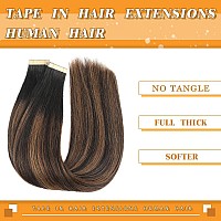 Tape In Hair Extensions Human Hair Balayage Natural Black To Chestnut Brown 20Pcs 20 Inch Tape Ins Straight Seamless Skin Weft