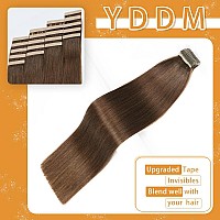 Tape In Hair Extensions 16 Inch Tape In Hair Extensions Human Hair 20Pcs Chocolate Brown Tape Hair Extensions Straight Seamless