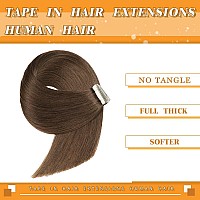 Tape In Hair Extensions 16 Inch Tape In Hair Extensions Human Hair 20Pcs Chocolate Brown Tape Hair Extensions Straight Seamless