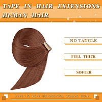 Tape In Hair Extensions 20Pcs 20 Inch Dark Auburn Straight Human Hair Extensions Tape In Seamless Skin Weft Remy Tape In Hair E