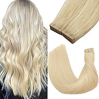 Tape In Hair Extensions Human Hair Platinum Blonde 14 Inch 20Pcs Remy Human Hair Extensions Tape In Straight Tape Hair Extension